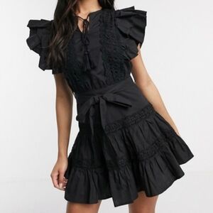 ASOS Parisian Black Dress with Ruffle and Lace NWT